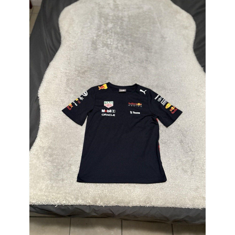 Red Bull Racing Shirt Kids XS Blue Formula 1 Puma Sponsor Logos F1 Oracle